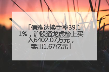 信雅达换手率39.11%，沪股通龙虎榜上买入6402.07万元，卖出1.67亿元