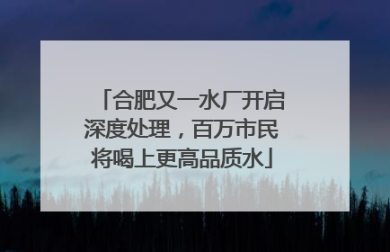 合肥又一水厂开启深度处理，百万市民将喝上更高品质水
