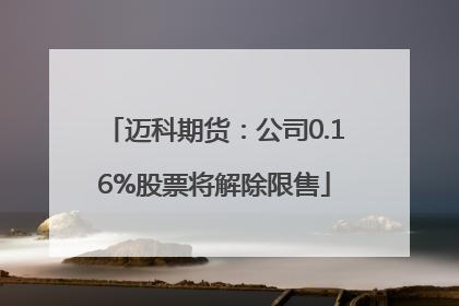 迈科期货：公司0.16%股票将解除限售